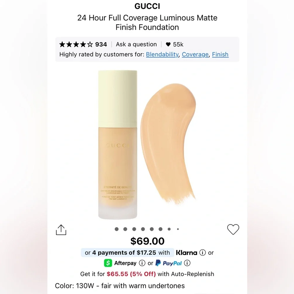 GUCCI 24 Hour Full Coverage Luminous Matte Finish Foundation Shade 132W